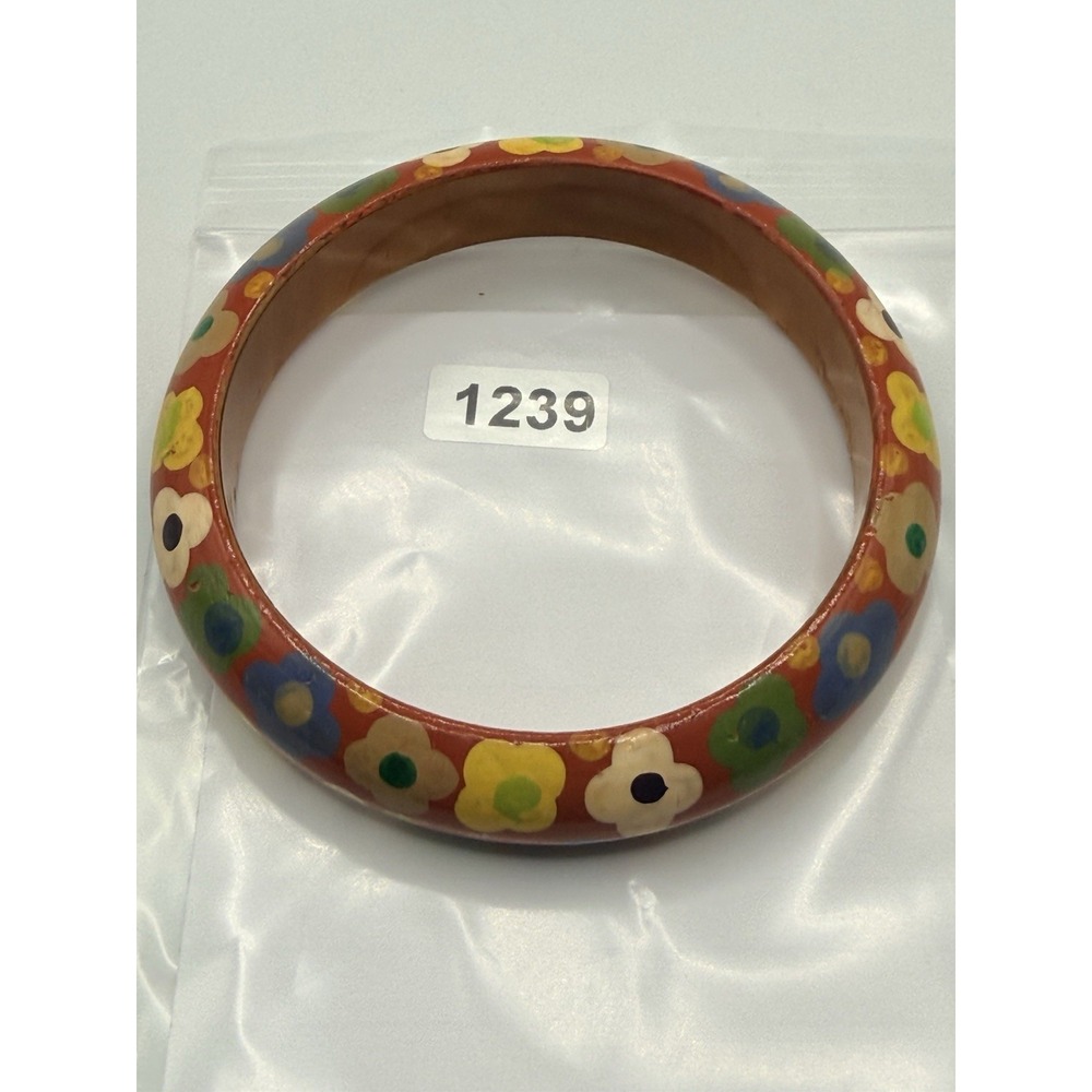 Painted Wood Bangle Bracelet Flower Power 8" - Picture 5 of 5
